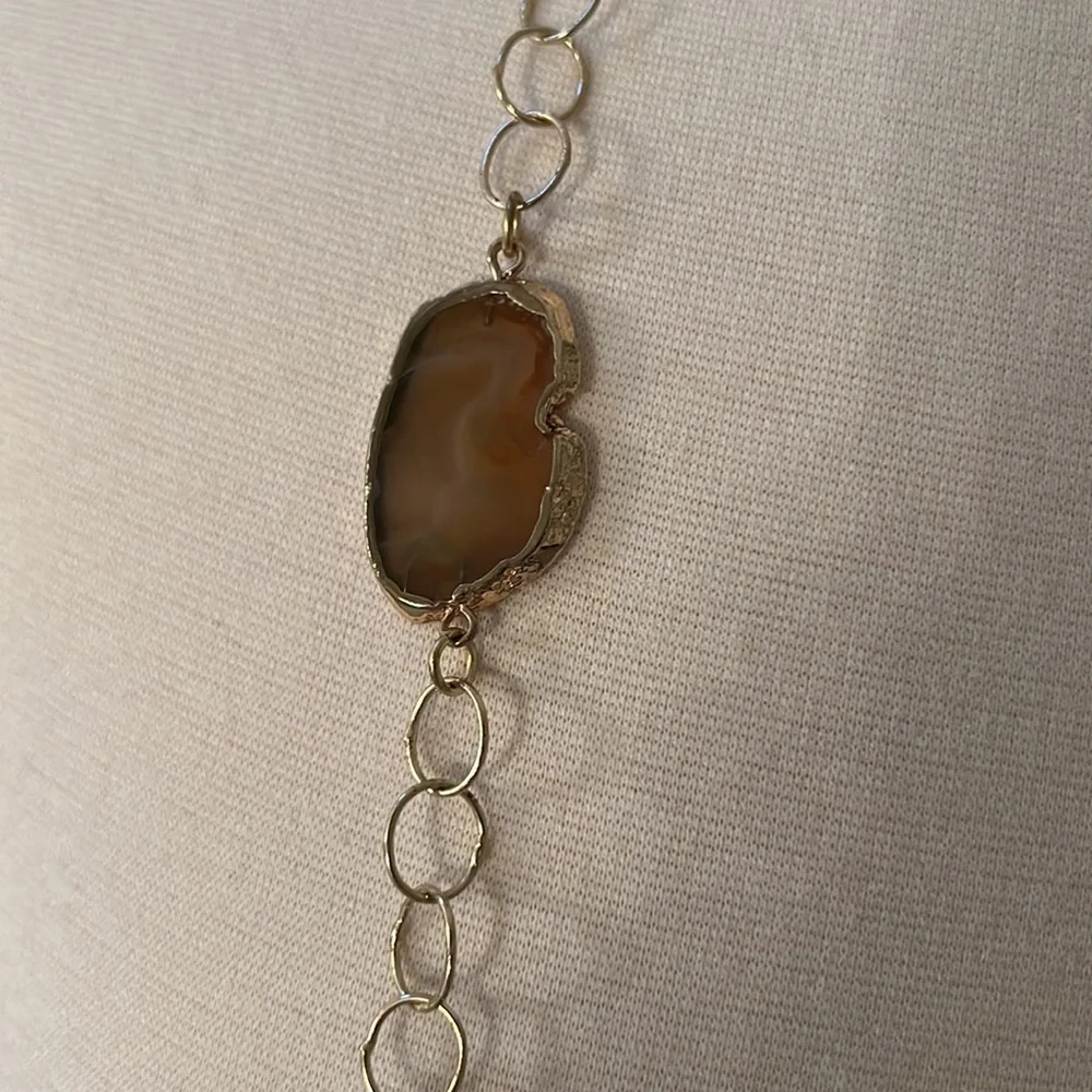 Semiprecious Brown Agate Gold-tone Necklace - Picture 3 of 5